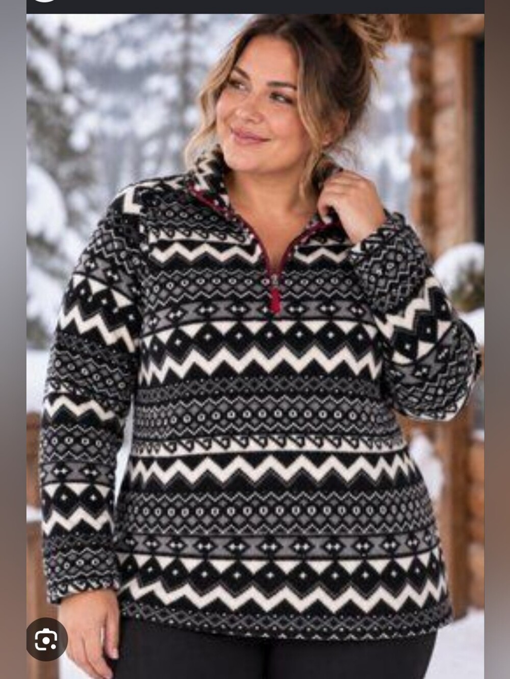 Eddie Bauer Fair Isle Quarter-Zip Fleece Pullover Sweater Med